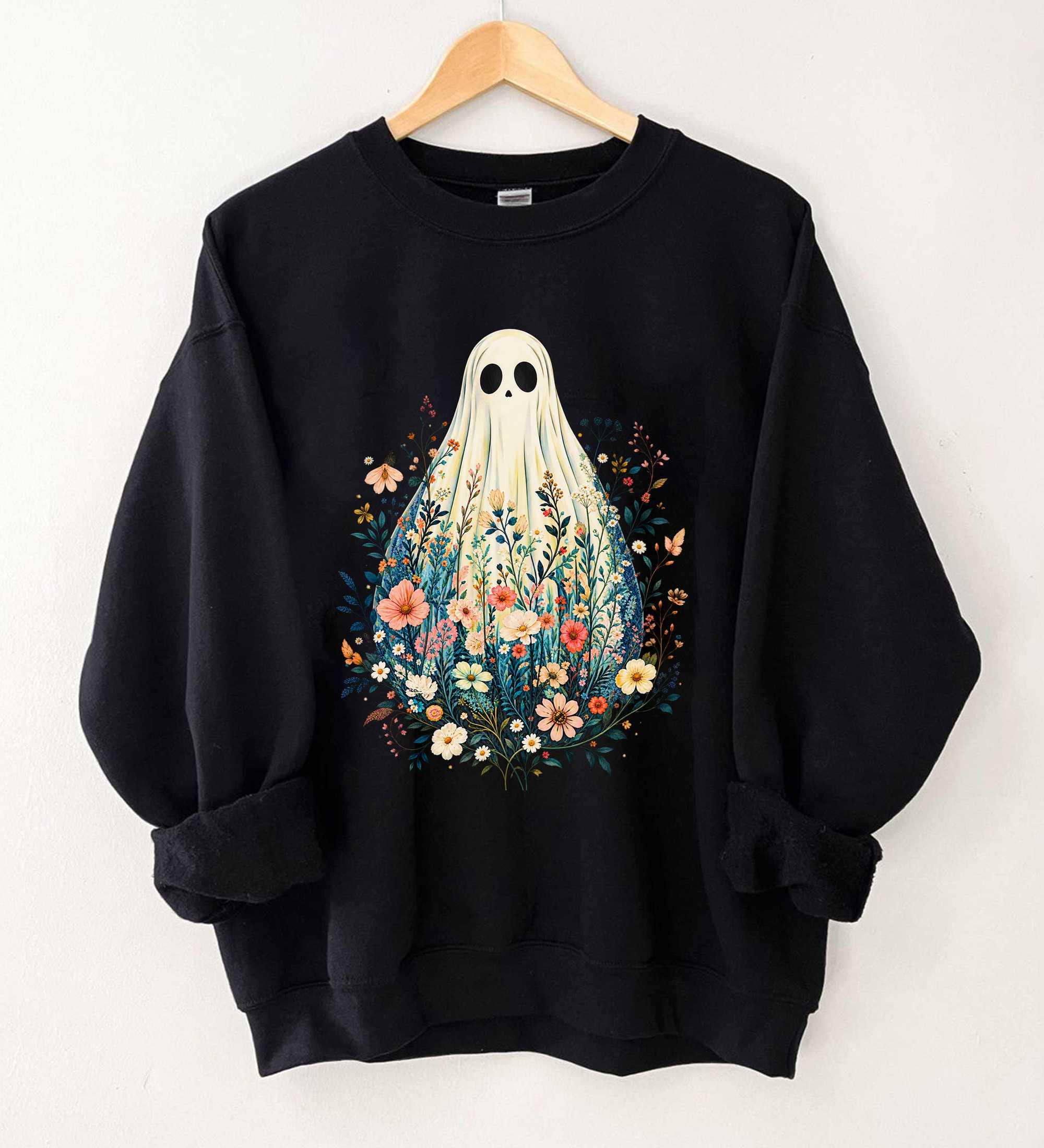 Floral Ghost Halloween Sweatshirt Boho Spooky Fall Graphic Halloween Lover Gift