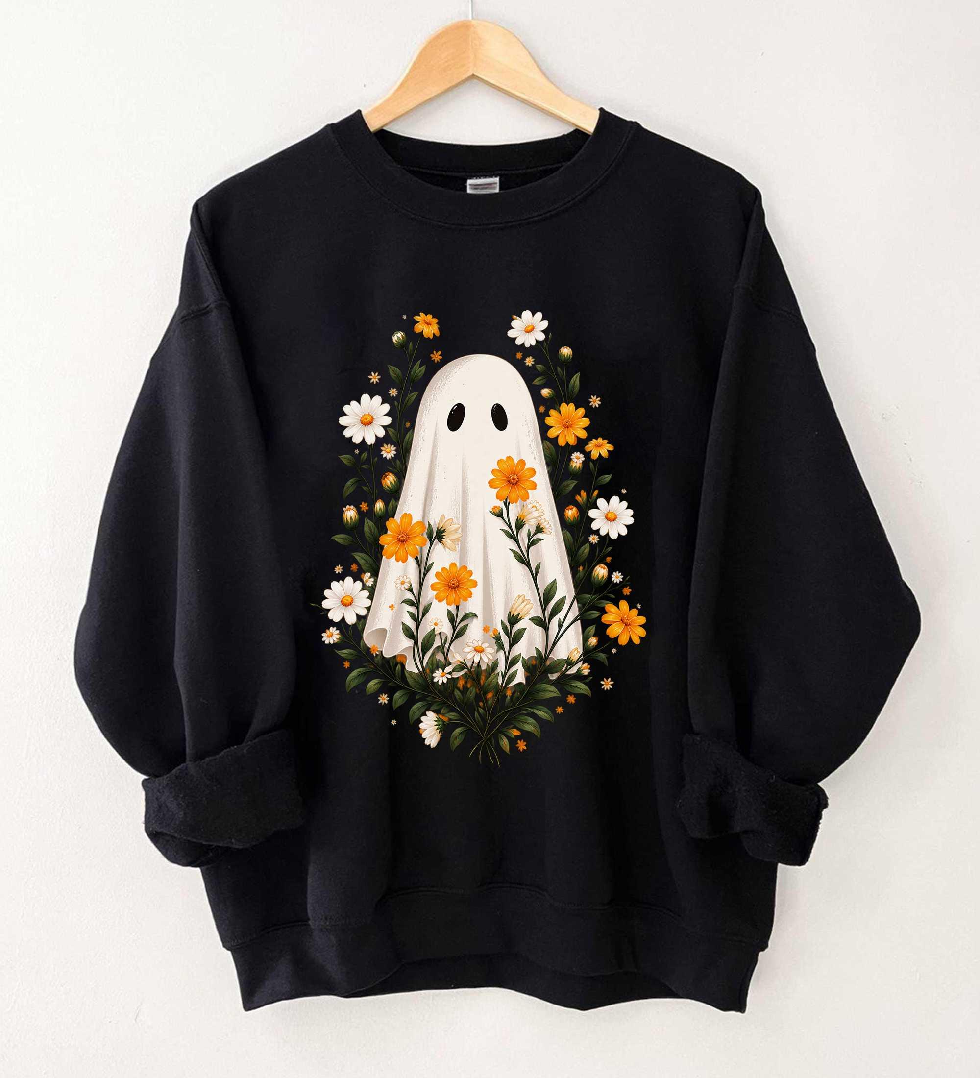 Floral Ghost Halloween Sweatshirt Cottagecore Witchy Boho Graphic Gift