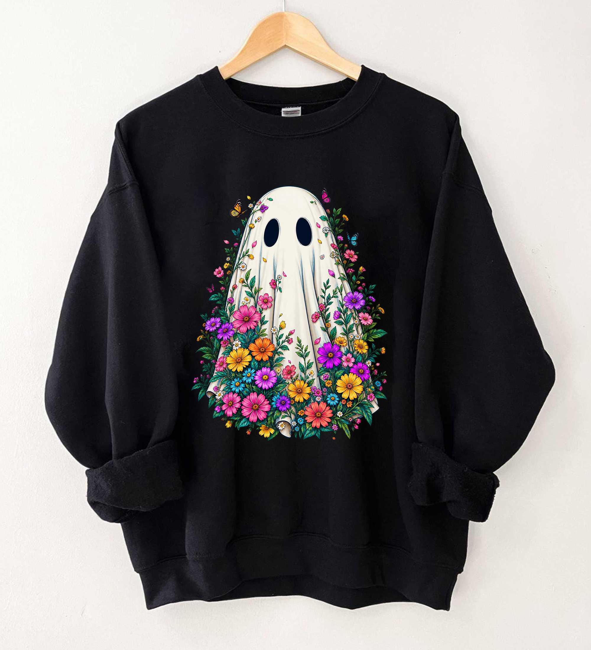 Floral Ghost Halloween Sweatshirt Cottagecore Witchy Vintage Boho Graphic Gift