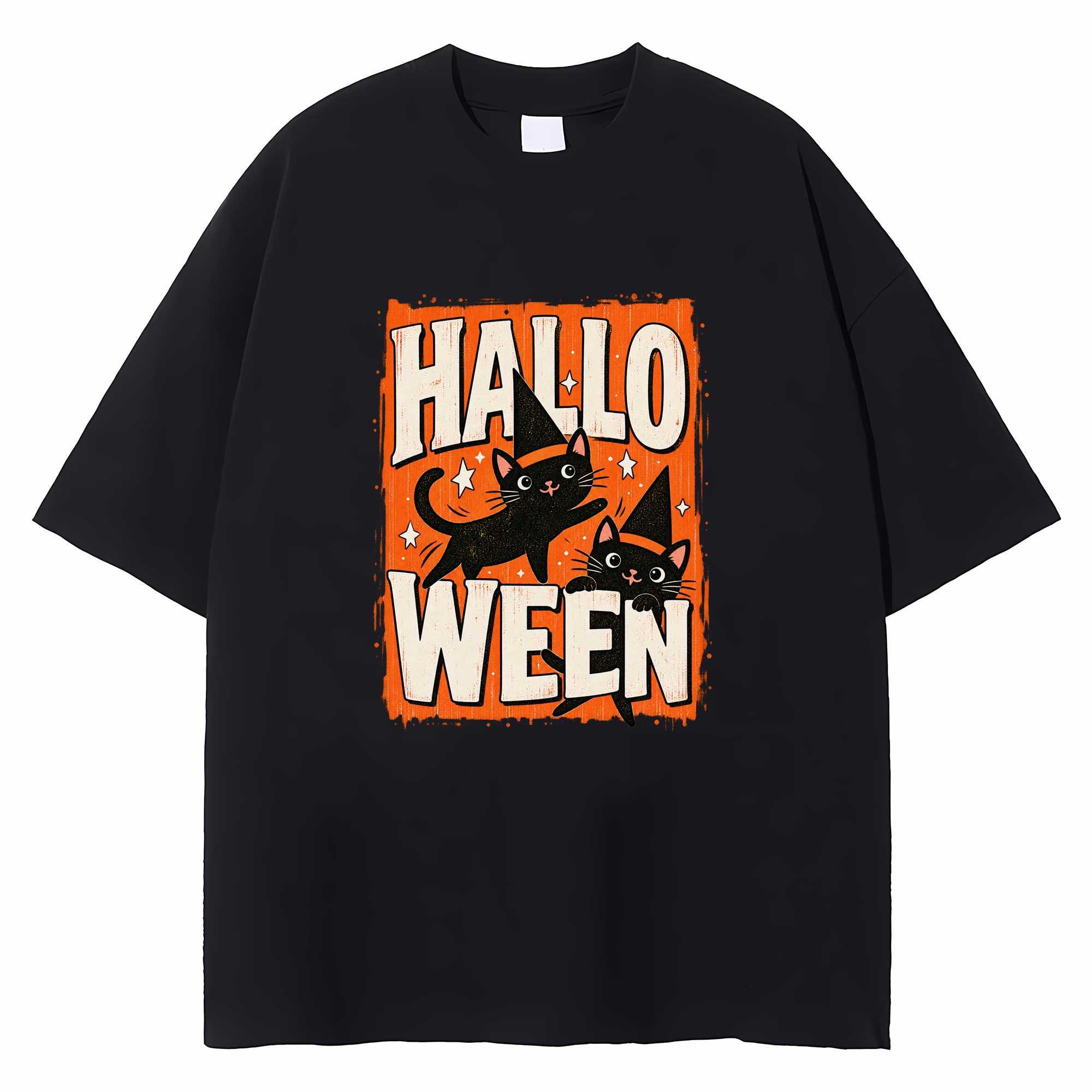 Halloween Black Cat T-shirt Retro Spooky Graphic Tee Cat Lover Gift
