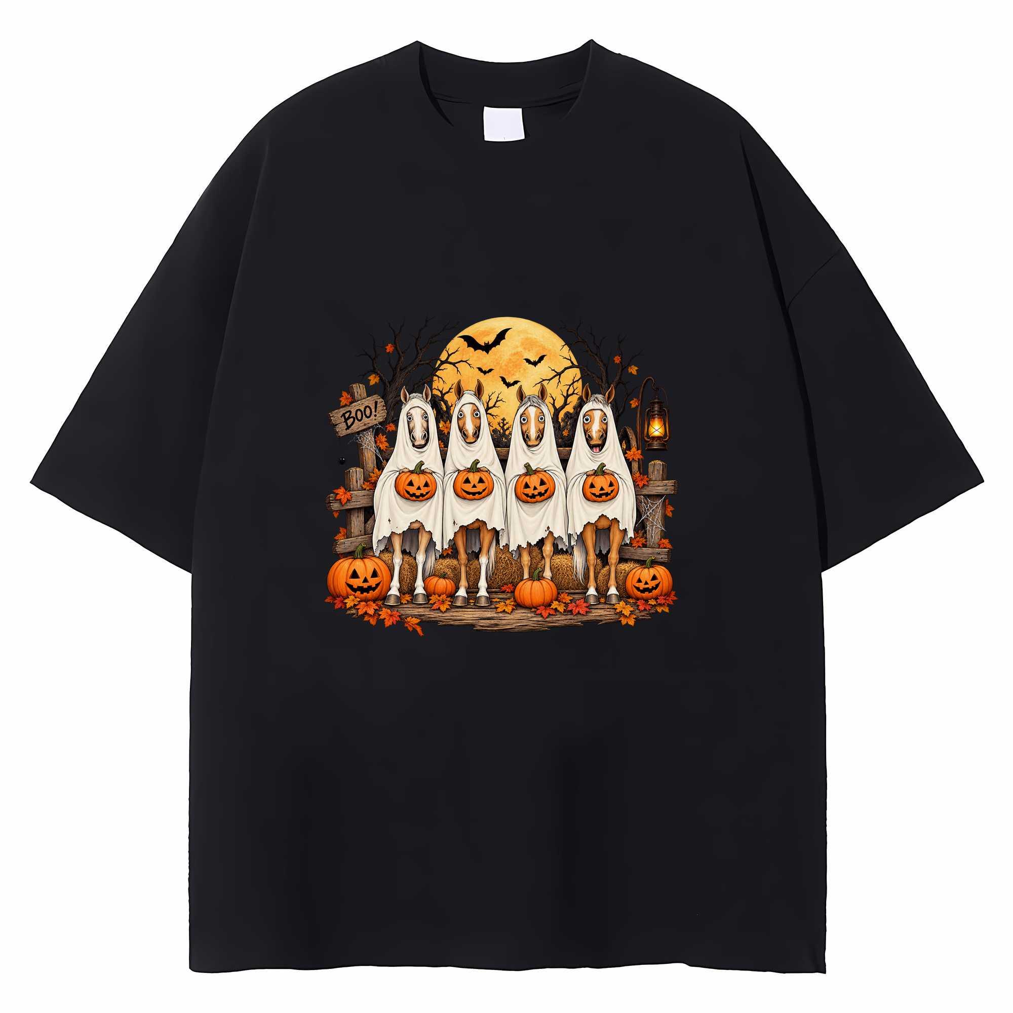 Horse Halloween T-shirt Cute Spooky Retro Western Graphic Horse Lover Gift