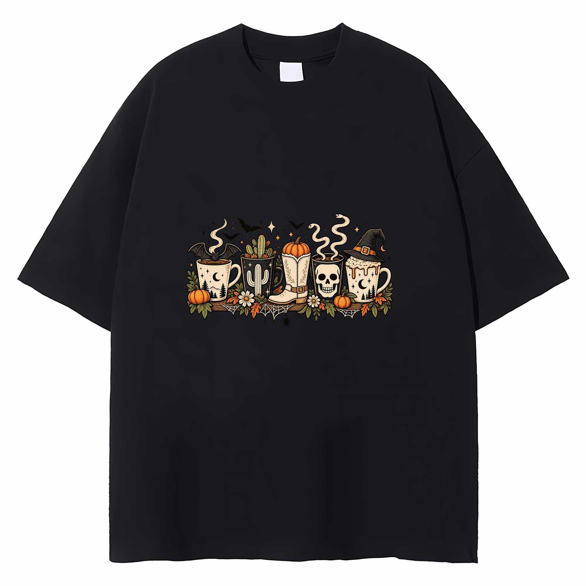Spooky Halloween Coffee T-shirt Retro Pumpkin Spice Fall Graphic Coffee Lover Gift