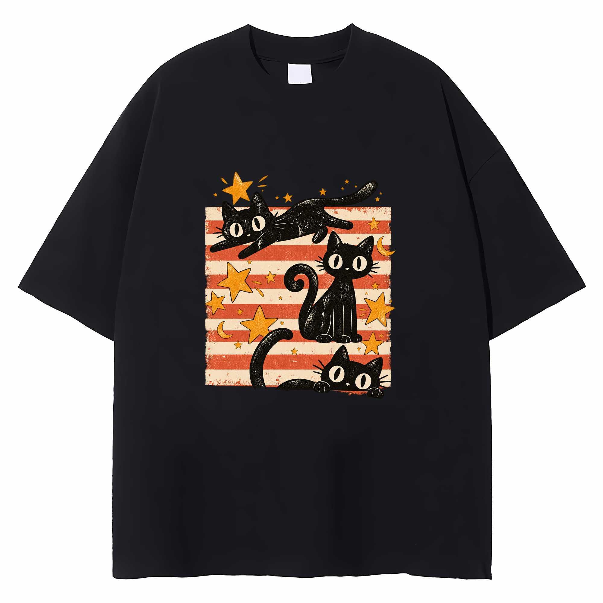 Vintage Black Cat Halloween T-shirt Retro Witchy Cottagecore Boho Graphic Tee